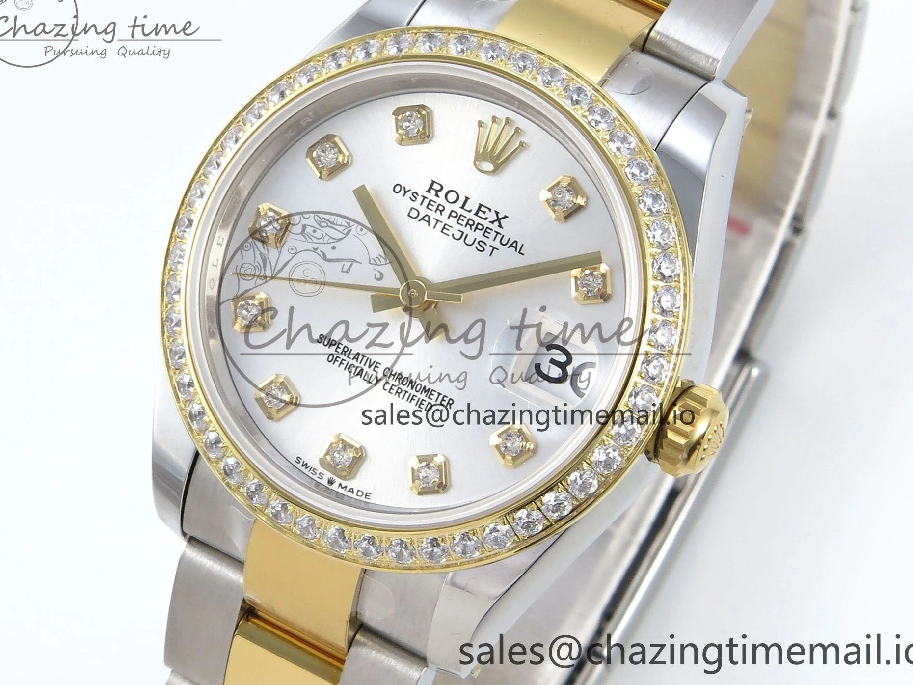 Rolex copies cheap SS 402 ETA YG Bracelet Steel 904L 1:1 ARF Silver OdorResistant 278383RBR Best DateJust Bezel Dial Diamonds 31 on Oyster Edition Diamonds 1103